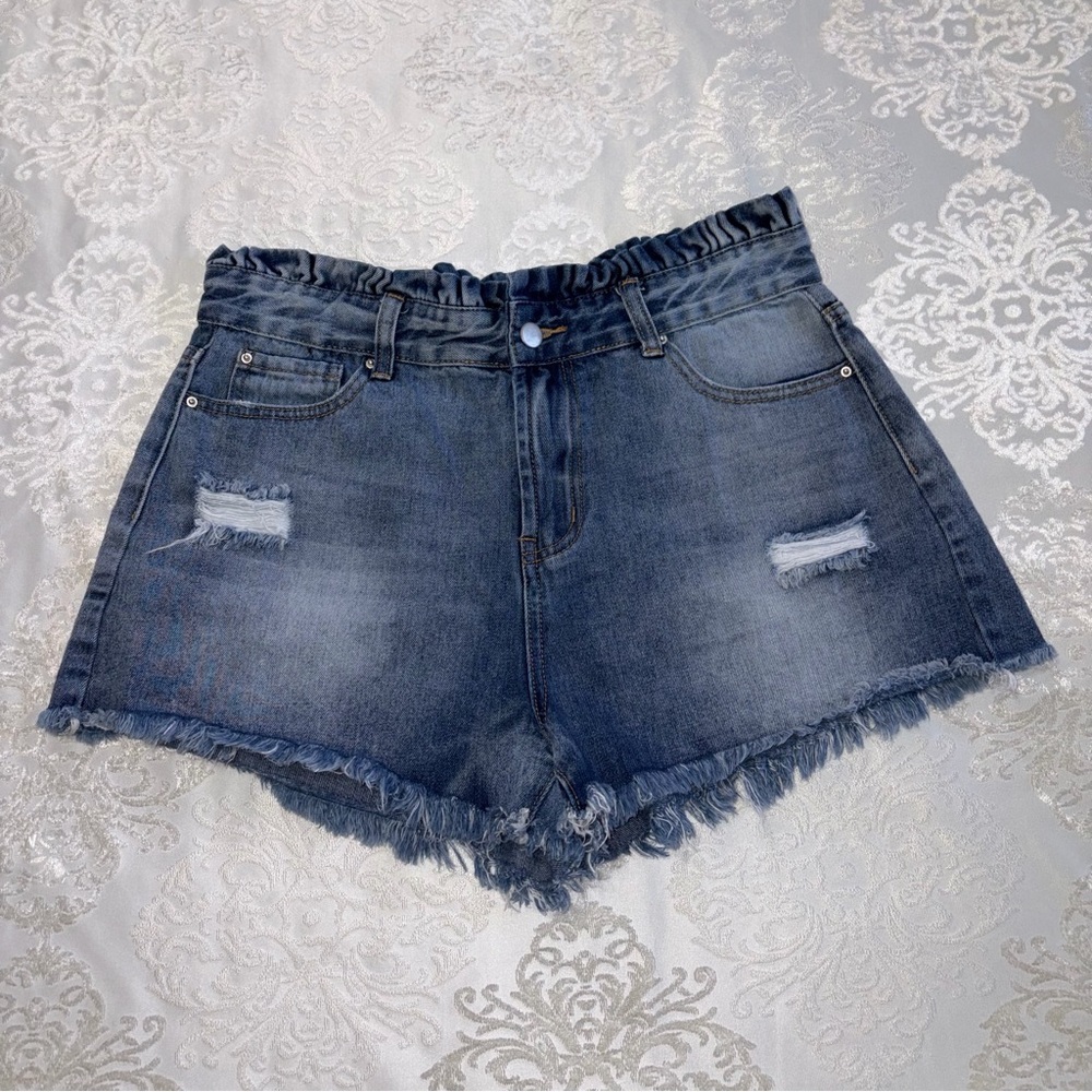 Hayden High Waisted Ruffle Top Denim Shorts Size Large